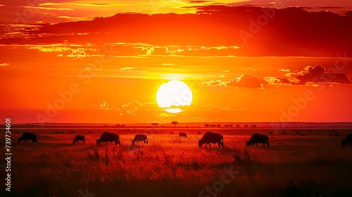 Vivid orange sunset over an...