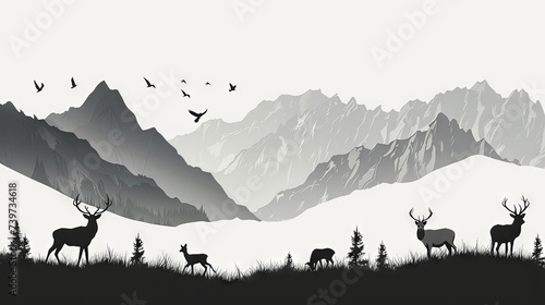 Silhouetted deer graze in t...