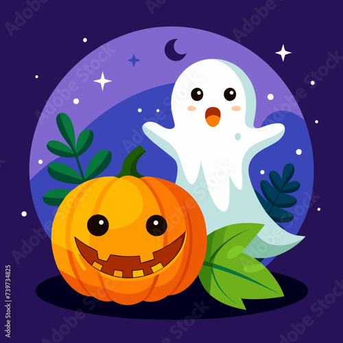 Halloween Pumpkin and Ghost Illustration - Creepy Holiday Design