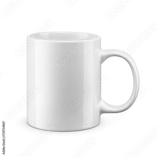 Cup for to decorate crafts and printing. White mug with space for logo isolated. Transparent PNG image.