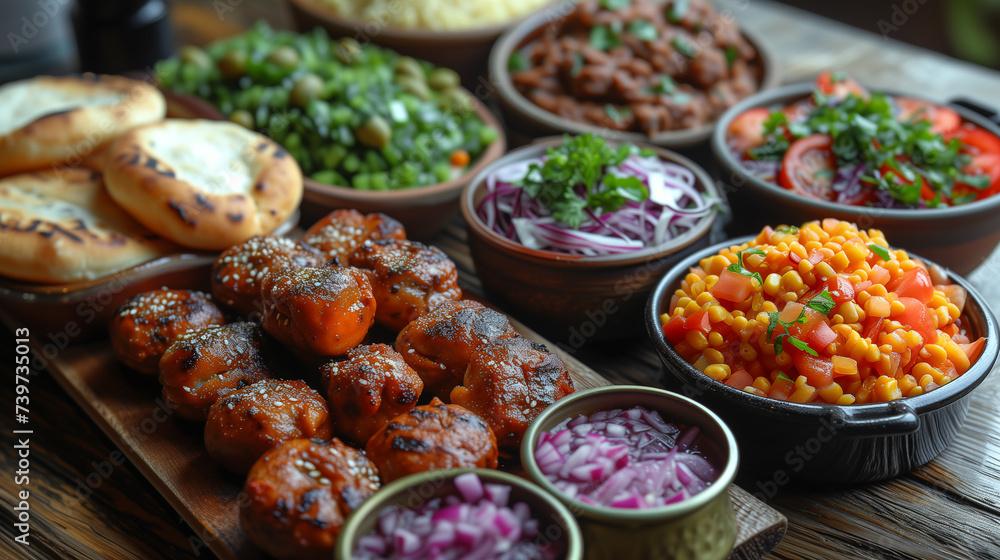 an exhibition of various traditional dishes in plates showing generosity and abundance an exhibition of various traditional dishes in plates showing generosity and abundance