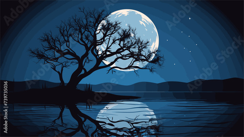 Abstract romantic moonlit night with a full moon. simple Vector art