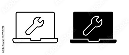 Repair tools icon vector set. Wrench with laptop symbol