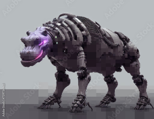 Hippopotamus cyborg. Vector illustration. Rectangular design.