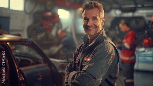 Car Repair Male wearning suit and smiles at the camera hd photo photo