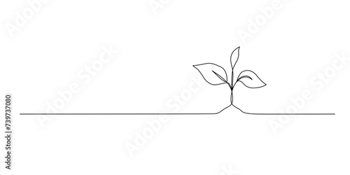 One continuous line growing sprout. Hand drawn line art plant. Doodle illustration