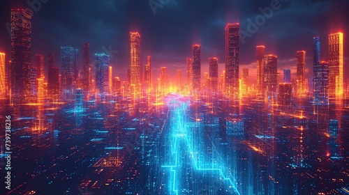 Neon Cityscape A Glowing Urban Landscape Generative AI