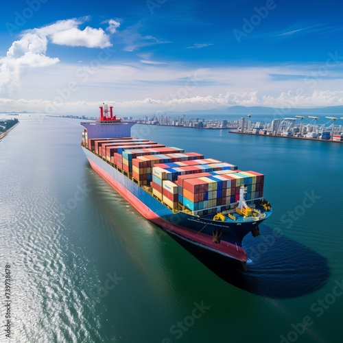 Aerial view from a drone Container ship or cargo ship in the port.