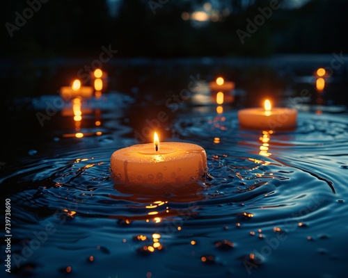 Glowing Candles in the Ocean A Serene and Relaxing Scene for a Summer Night Generative AI