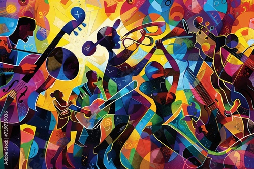 Colorful Jazz Band Performance Generative AI photo