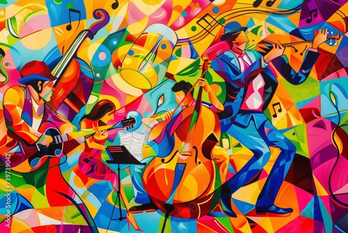Colorful Jazz Band Performance A Vibrant Mosaic of Music and Art Generative AI