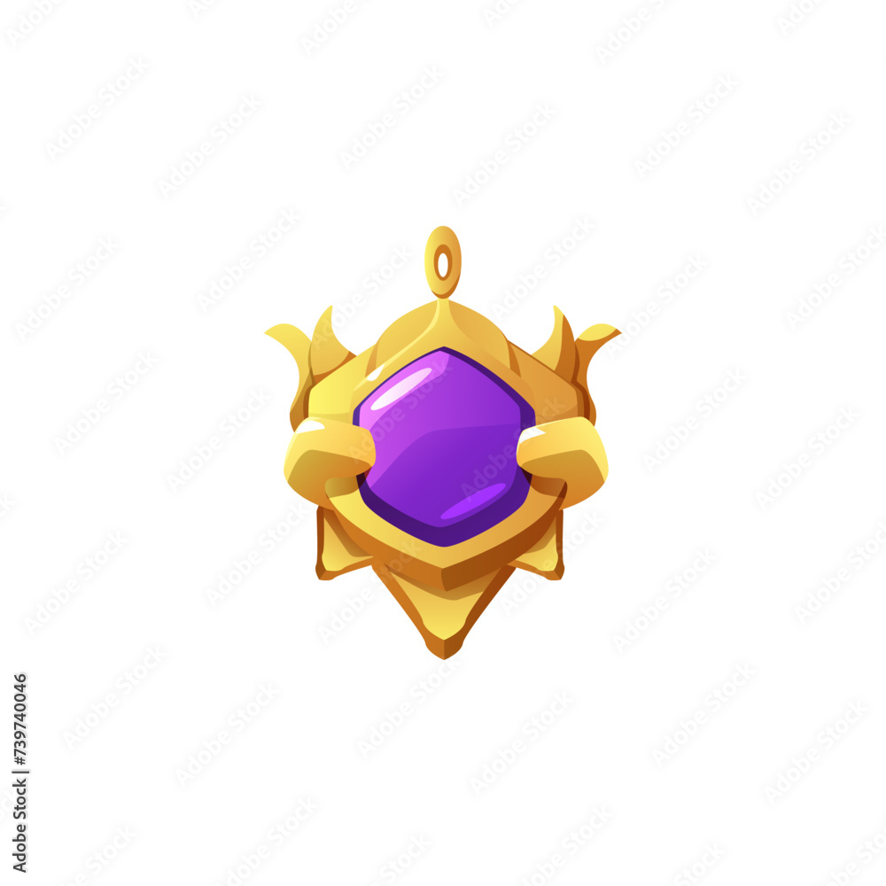 3D vector pendant on a witchcraft theme with a purple stone in a gold frame. 3D vector pendant on a witchcraft theme with a purple stone in a gold frame.