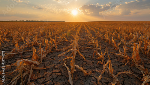Scorching Hot Summer: Dried Corn Fields in Drought