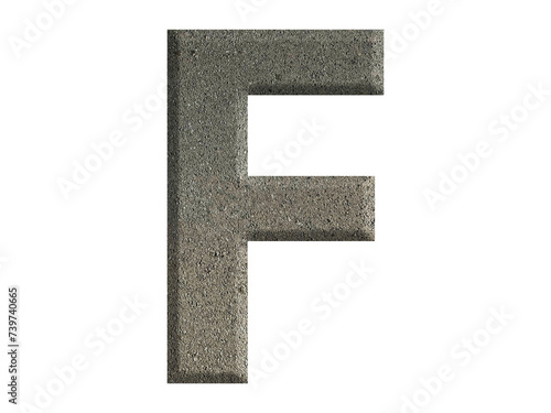 The shape of the letter F is made from cement, isolated on transparent background, PNG