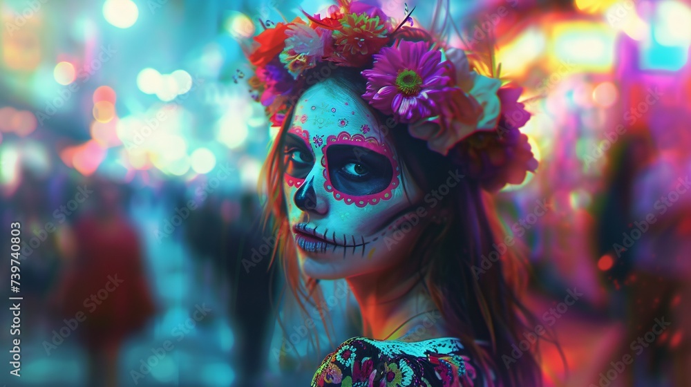 Celebrate DÃ­a de los Muertos with a Floral Skull Headband Generative AI