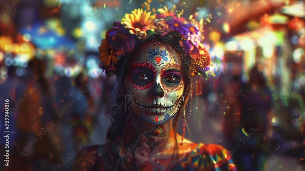 Celebrate DÃ­a de los Muertos with a Vibrant Sugar Skull Generative AI