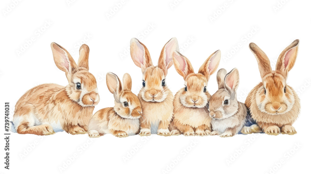 Fototapeta premium Group of cute rabbits,watercolor rabbits isolated on transparent and white background.PNG image