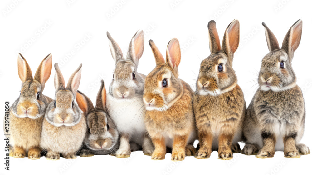 Group of cute rabbits,watercolor rabbits isolated on transparent and white background.PNG image