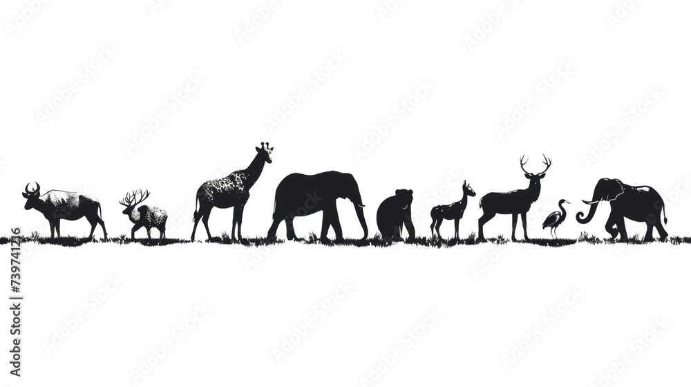 Silhouette of various wild animals separated isolated on transparent and white background.PNG image Silhouette of various wild animals separated isolated on transparent and white background.PNG image