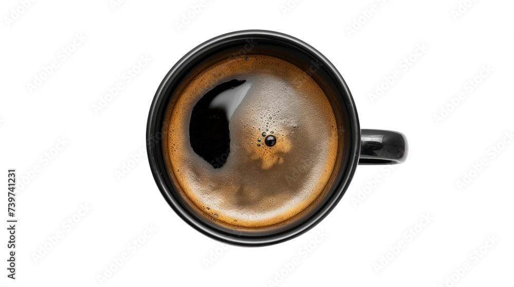 Top-down view of black coffee in a glass isolated on transparent and white background.PNG image Top-down view of black coffee in a glass isolated on transparent and white background.PNG image