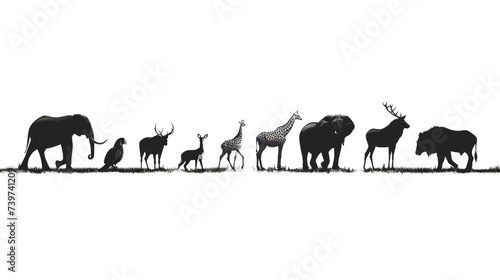 Silhouette of various wild animals separated isolated on transparent and white background.PNG image