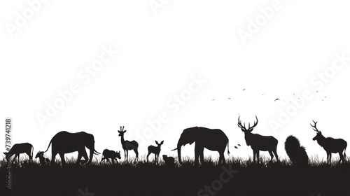 Silhouette of various wild animals separated isolated on transparent and white background.PNG image © CStock