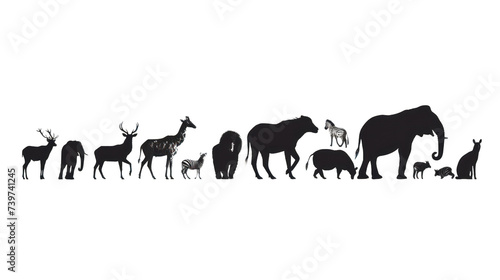 Silhouette of various wild animals separated isolated on transparent and white background.PNG image