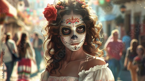 Calavera Catrina A Sugar Skull with a Flower in Her Hair Generative AI