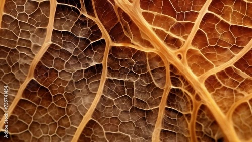 An extreme closeup of a dried leaf from a medicinal plant, revealing the unique structures and patterns of trichomes, which are tiny hairlike structures that produce and store volatile compounds photo