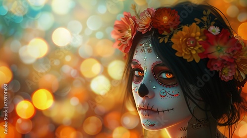 Skeleton with a Flower Crown A Celebration of the Day of the Dead Generative AI