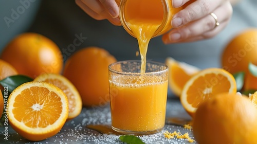 Fresh Orange Juice Being Poured in a Glass