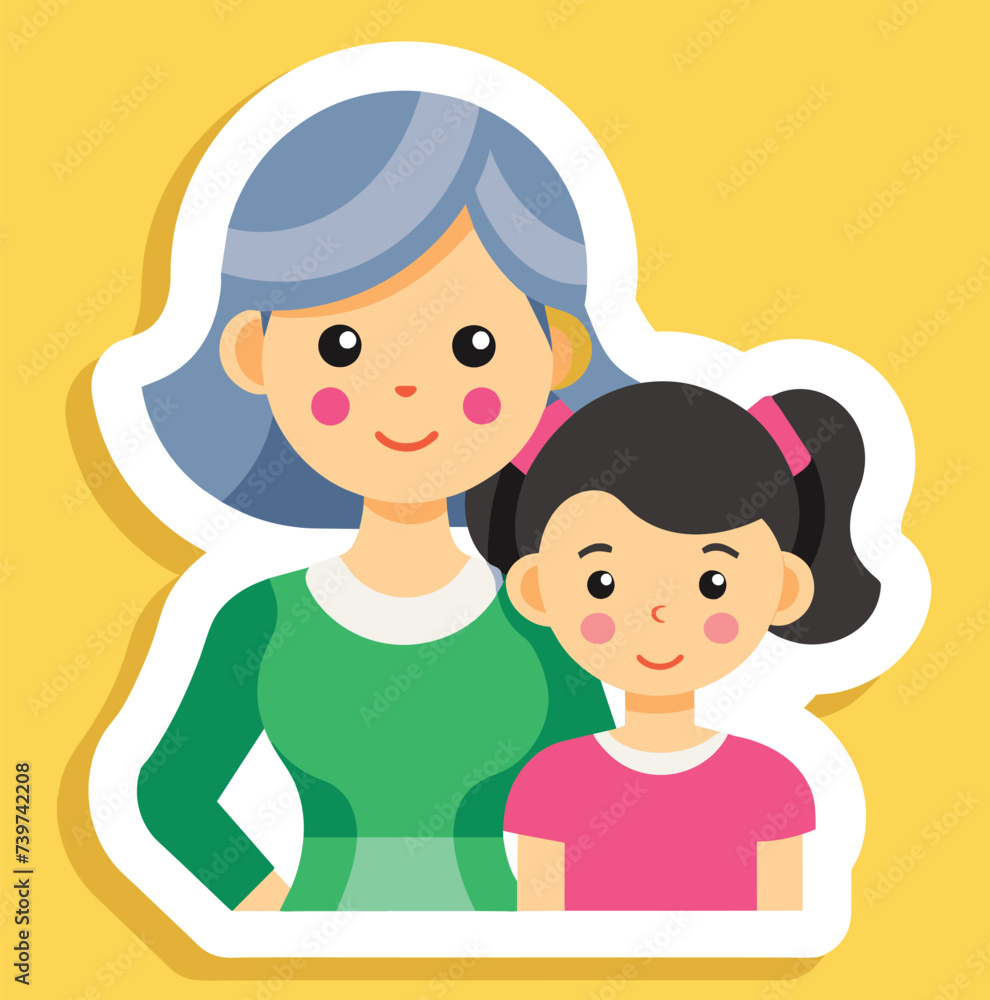 little girl with her mother love illustration little girl with her mother love illustration