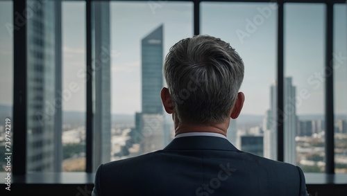 businessman looking at the window
