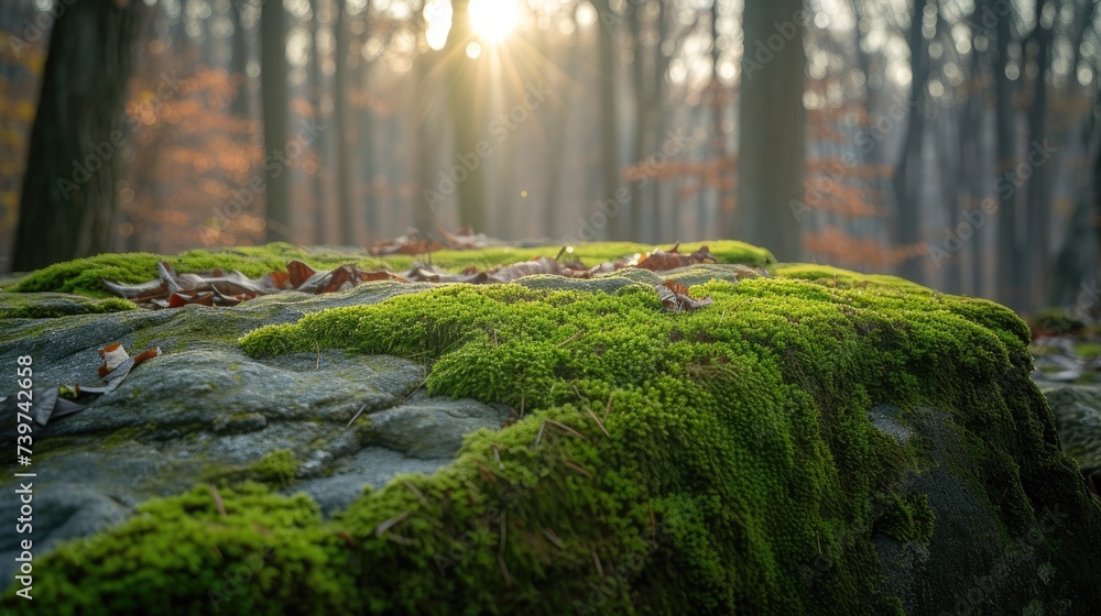Moss-Covered Rock in Tranquil Forest Moss-Covered Rock in Tranquil Forest