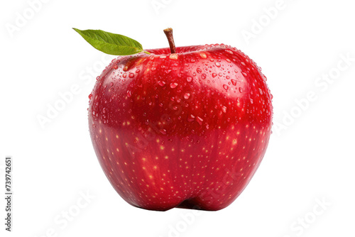 Red Apple With Green Leaf. A photo showcasing a red apple with a green leaf on top, offering an appealing contrast of colors. on a White or Clear Surface PNG Transparent Background.