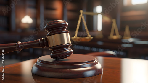 In a courtroom, a judge is delivering a verdict. After the verdict, the judge uses a gavel to decide the case.