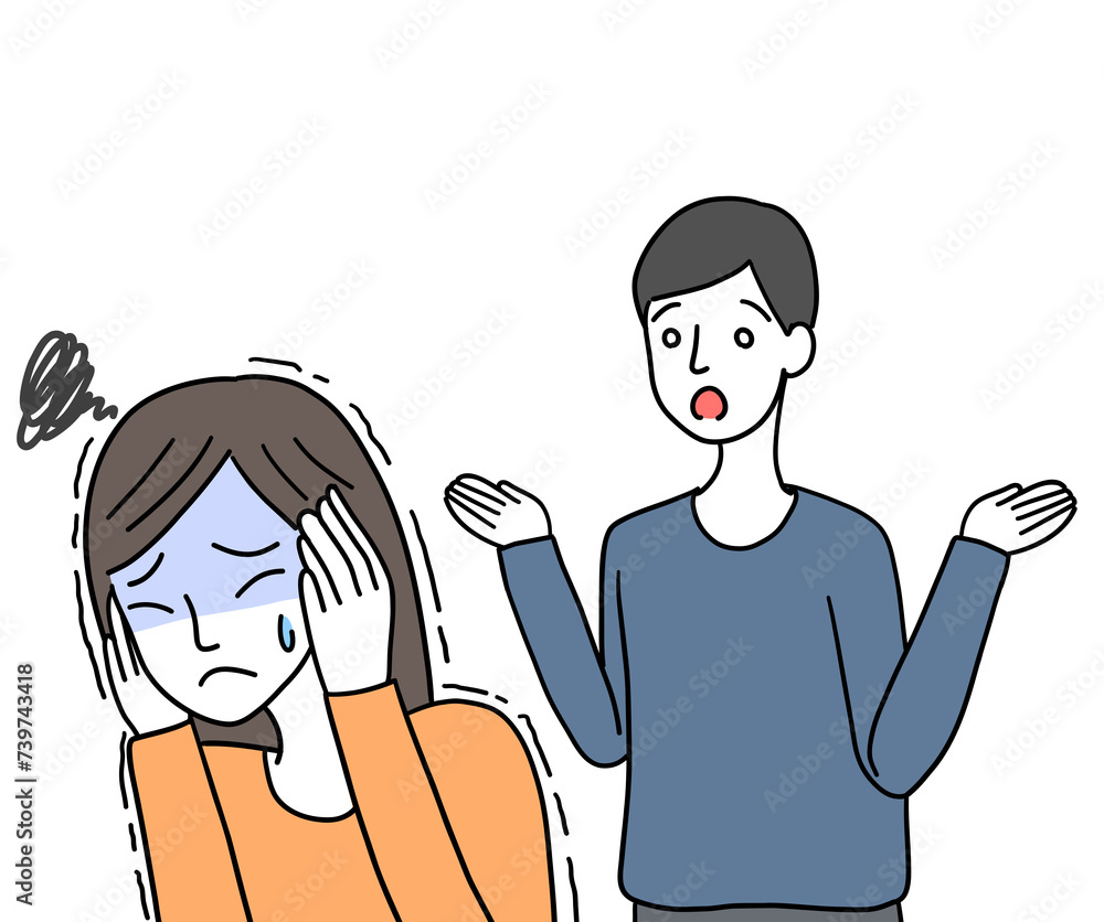 話をする男性と怯える女性 Stock Illustration | Adobe Stock