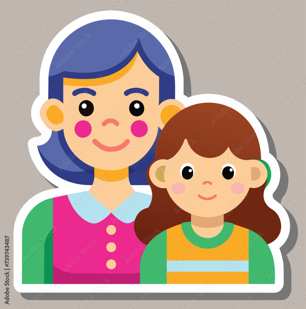 Girl and her mother illustration Girl and her mother illustration