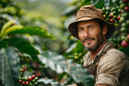  Farmer a man working at coffee fields , coffee beans 