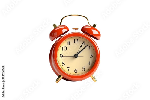 Red alarm clock isolated on transparent background.
