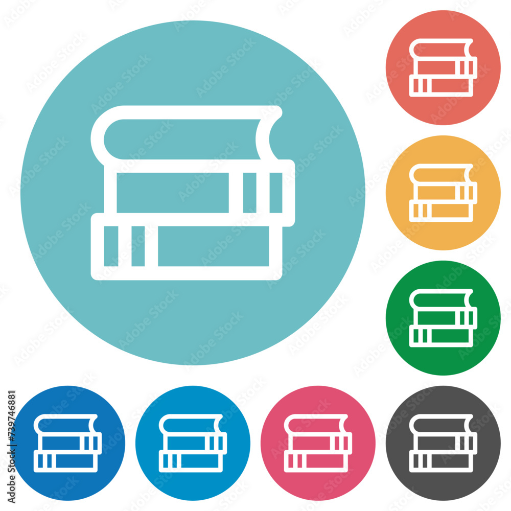 Stack of books outline flat round icons Stack of books outline flat round icons