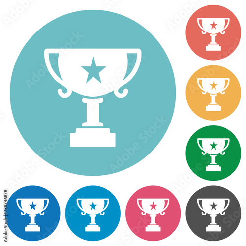 Trophy cup with star solid flat round icons photo