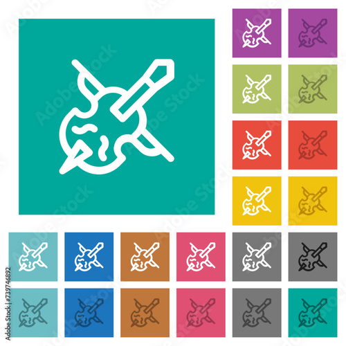 Double bass and bow outline square flat multi colored icons