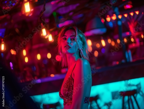 Beautiful woman in a nightclub. Lifestyle, entertainment concept. © Restyler