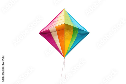 Free Download Multicolored Kite Soaring Through the Sky. A vibrant and dynamic multicolored kite flies high in the sky with its tail flapping in the wind. on a White or Clear Surface PNG Transparent Background. - GFXLoad
