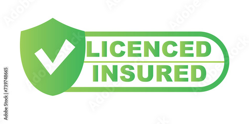 licensed and insured vector icon with tick mark and shield