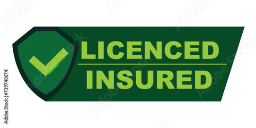 licensed and insured vector icon with tick mark and shield
