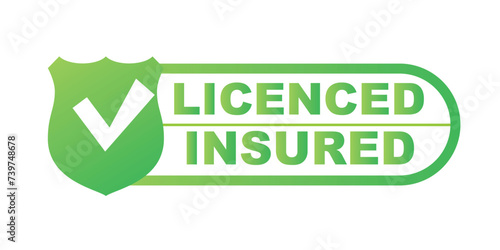 licensed and insured vector icon with tick mark and shield