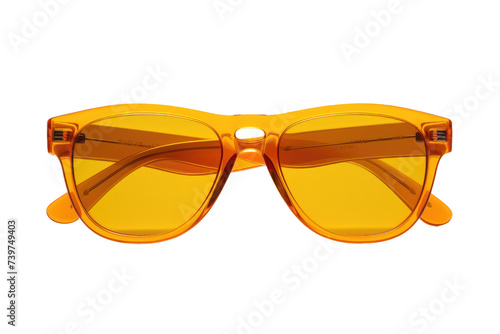 A Pair of Yellow Sunglasses. A photo featuring a pair of yellow sunglasses resting. on a White or Clear Surface PNG Transparent Background.