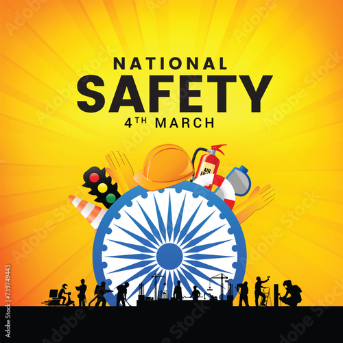 National Safety Day, Week and Worker, Employee Safety Awareness at Workplace, Road Safety Week Day. Ensuring safety first roads and all workers including traffic lights, helmets, safety systems